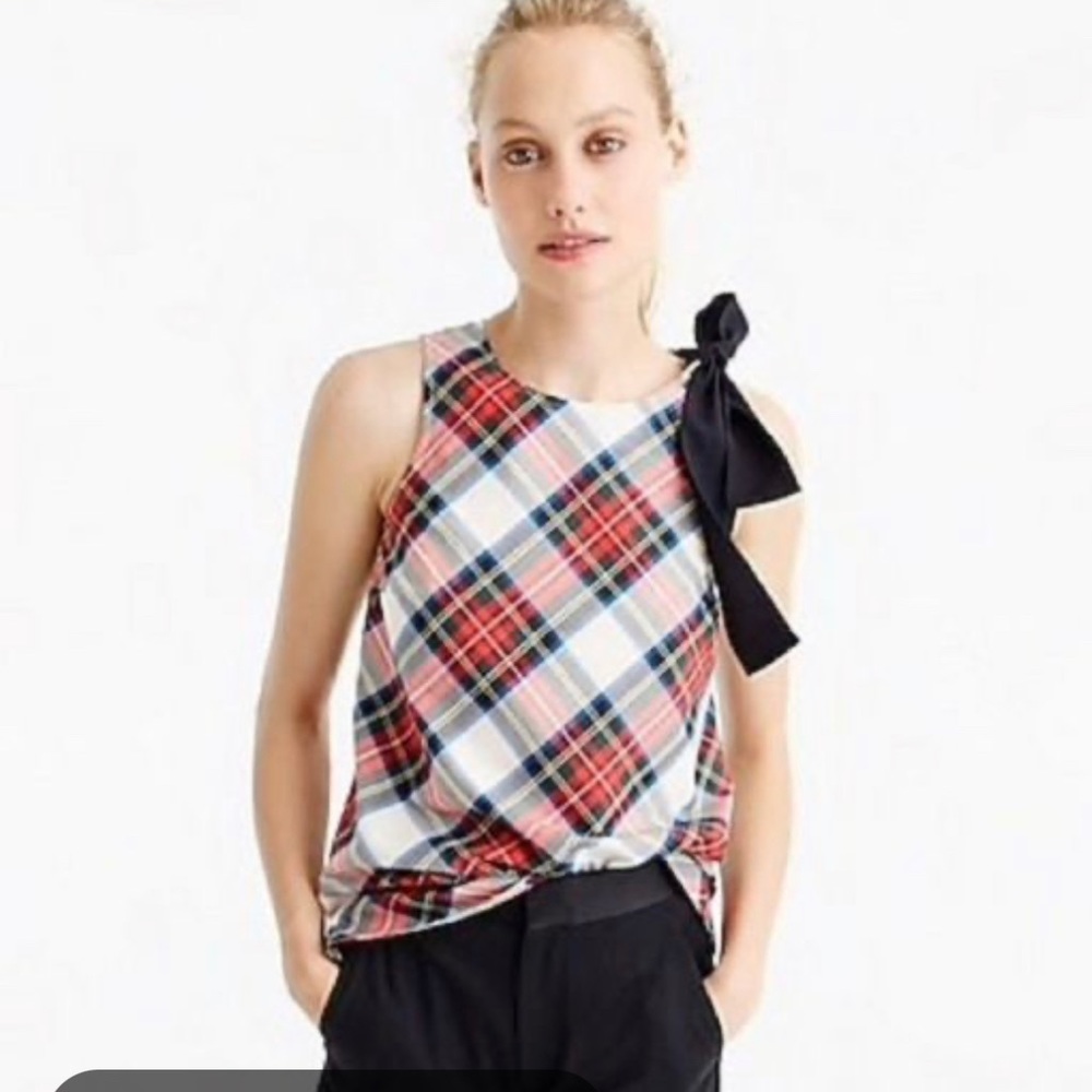 J Crew Tartan holiday bow blouse